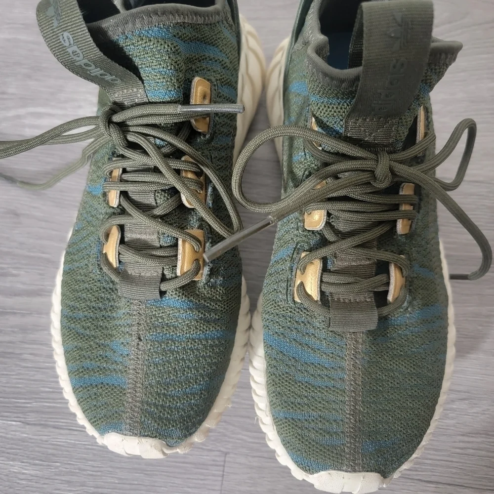Adidas Olive Green Tubular Sneakers Shoes Size 5.5 Running Mesh Workout‎ Chunky